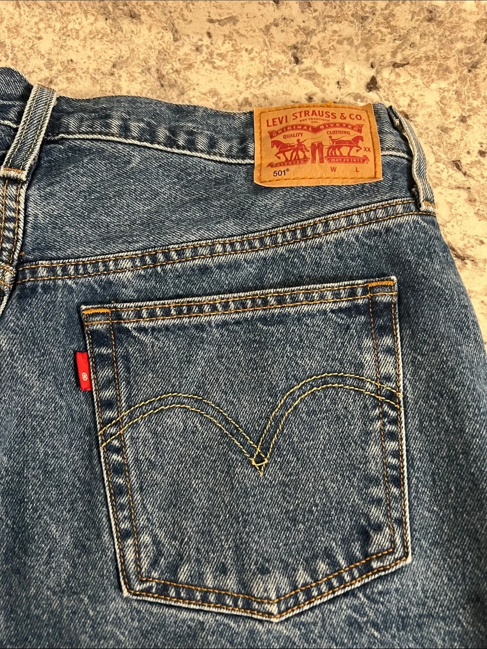 Levi's Blue High-Rise Denim Shorts button fly